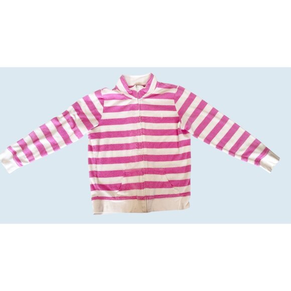 RALPH LAUREN Pink & White Striped Terrycloth Zip Up Sweater Size M - Picture 2 of 8